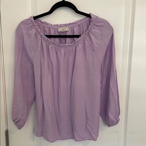 LOFT Purple Ruffled 3/4 Sleeve Blouse